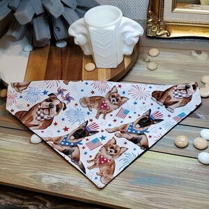 Dog Bandana Patriotic Dogs Handmade R/W/B Stars Fireworks 4th July Large 13.5"